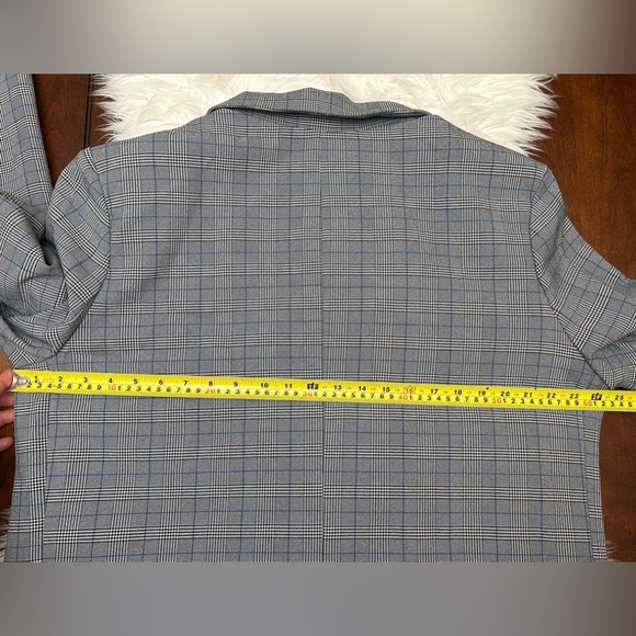 Steve Madden Size XL One Button Plaid Blazer Houndstooth Black White Blue - Picture 11 of 14